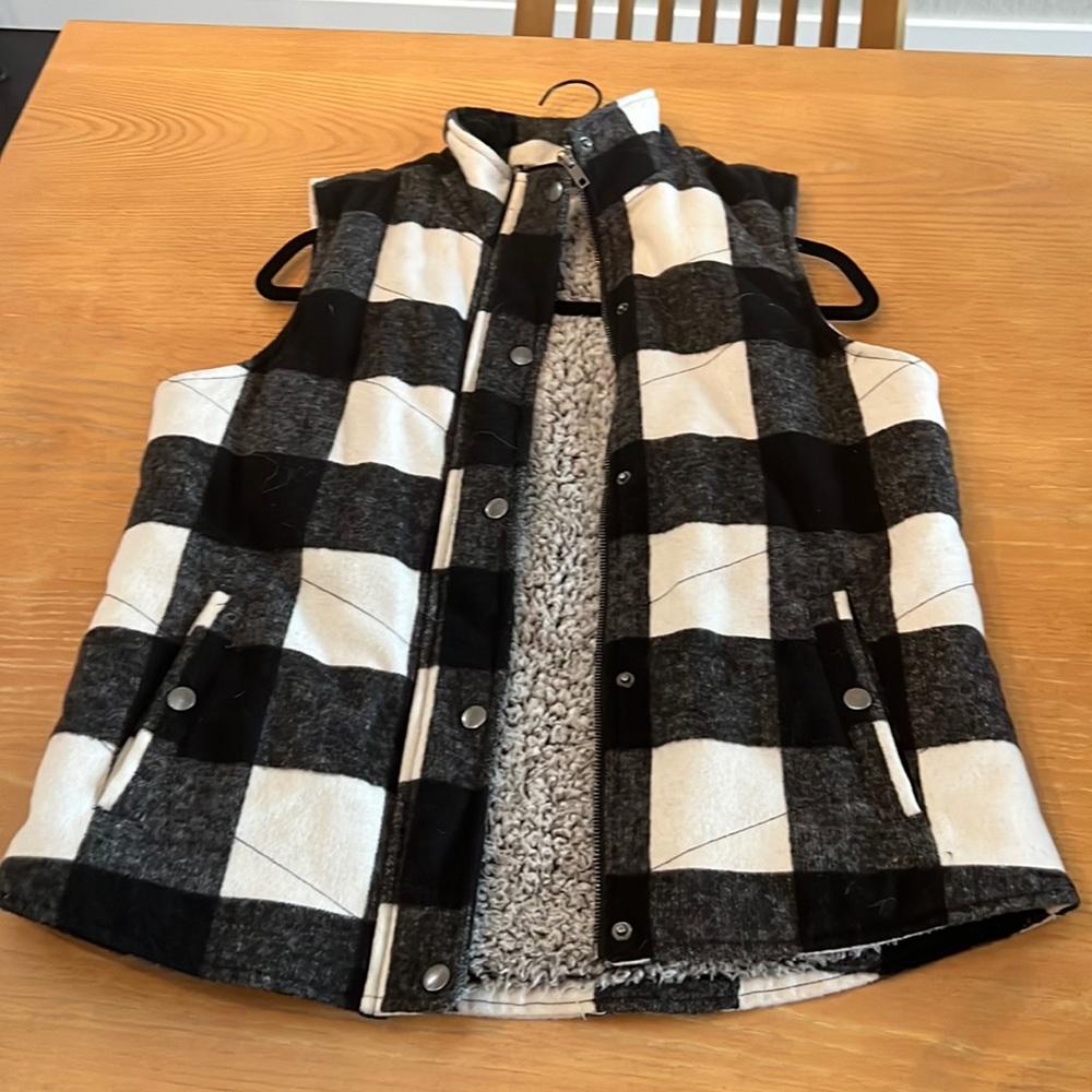 Black and white plaid vest